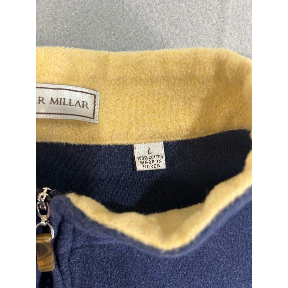 Peter Millar 1/4 Zip Pullover Mens Large Blue Yellow Vintage 100% Cotton Fleece - Picture 3 of 6
